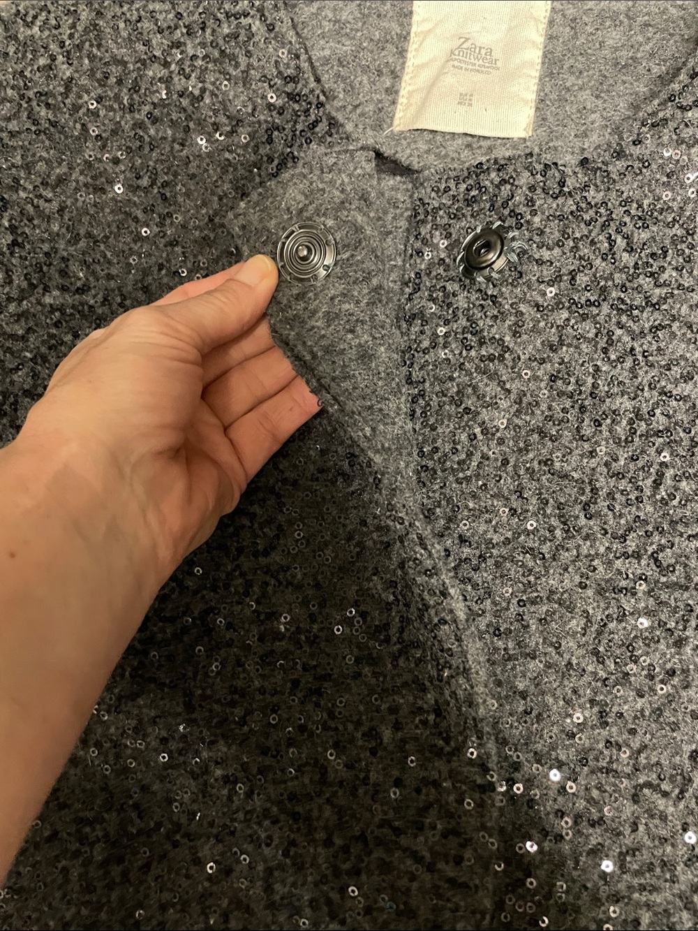 Zara wool Sequin Bouclé long button front Jacket - Picture 4 of 12